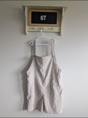 Kids Neutral Cream Lightweight Short Overalls Romper